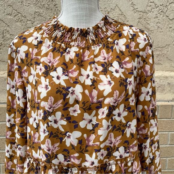 Hayden Los Angeles Puff Sleeve Tie Neck Tiered Tunic Women's Tops Blouse(Size L) - Picture 7 of 11